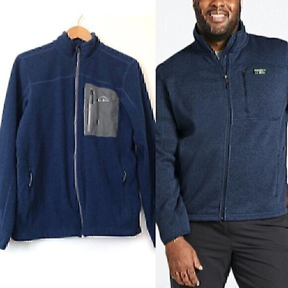 L.L. BEAN Mens Sweater Fleece Full Zip Jacket Solid Blue Gray Logo Patch Small S - Picture 1 of 10